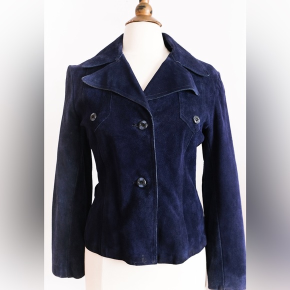 Vintage 1970’s Blue Suede Leather Jacket • S - Picture 2 of 10